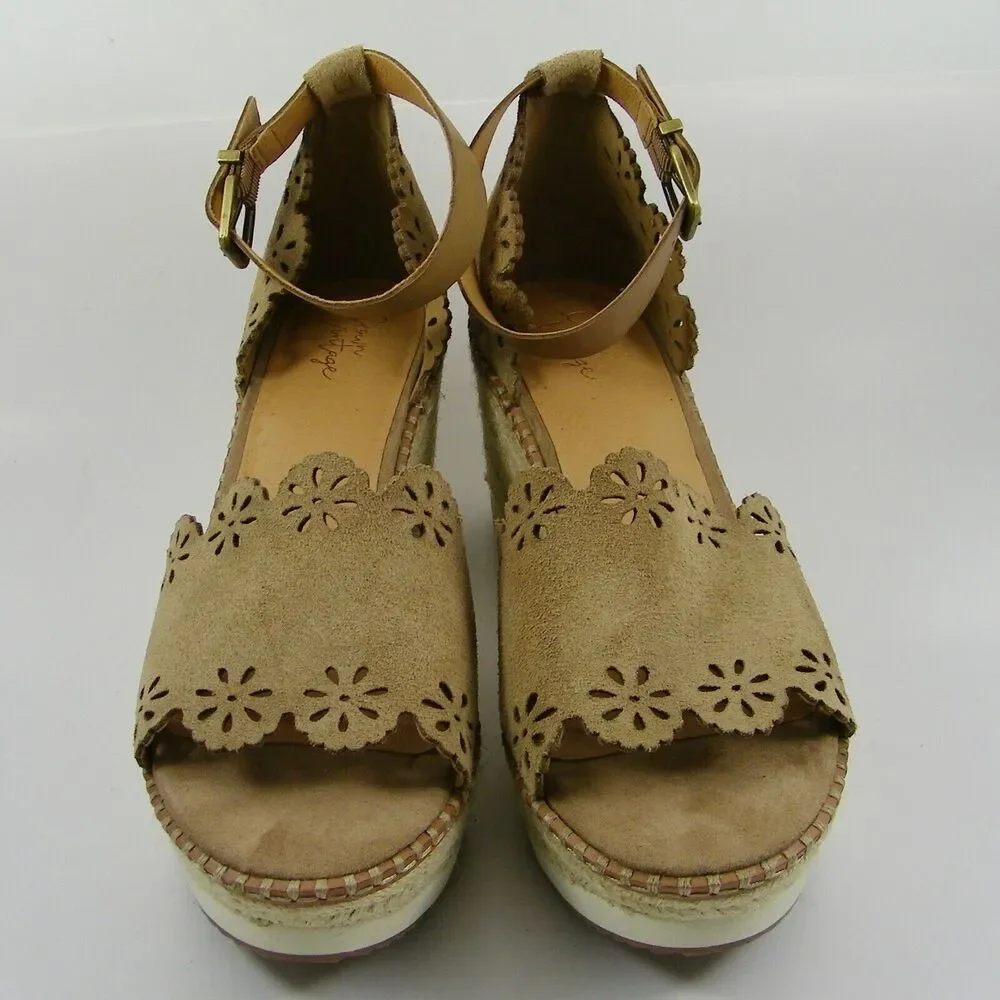 Crown Vintage Women's Wedge Espadrilles Platform Sandals Beige Size 11M